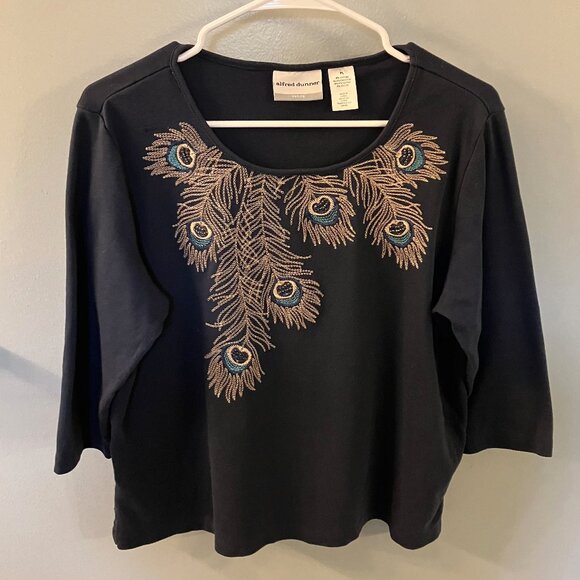 Alfred Dunner Tops - Alfred Dunner Petite Blue with Feather Design Top PL